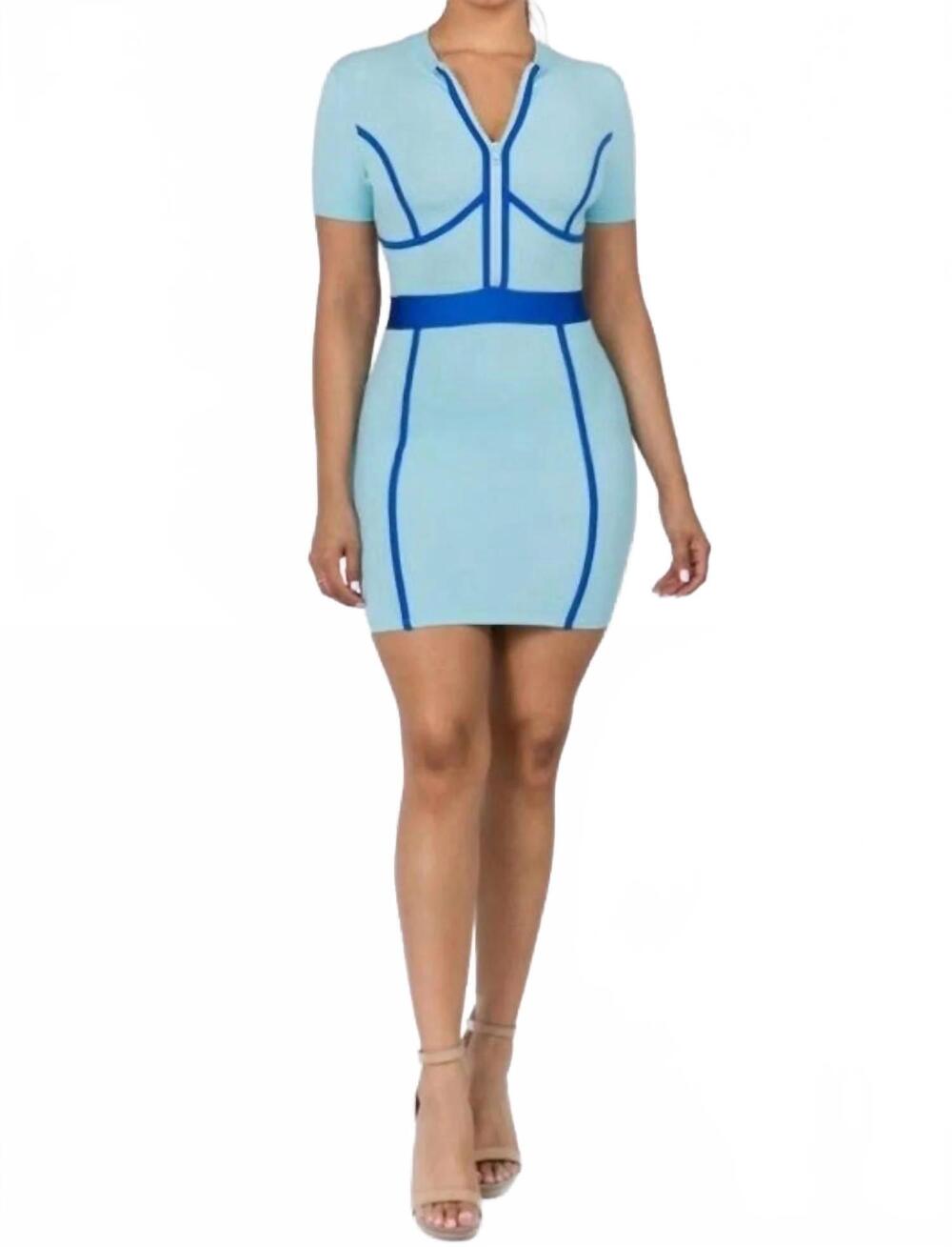 NEW CHERRY MELLOW wont find another short sleeve fitted mini dress in blue